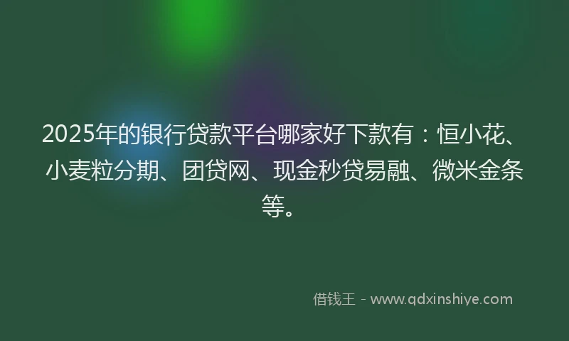 2025年的银行贷款平台哪家好下款有：恒小花、小麦粒分期、团贷网、现金秒贷易融、微米金条等。