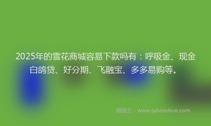 2025年的雪花商城容易下款吗有：呼吸金、现金白鸽贷、好分期、飞融宝、多多易购等。