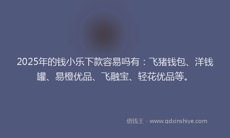 2025年的钱小乐下款容易吗有：飞猪钱包、洋钱罐、易橙优品、飞融宝、轻花优品等。