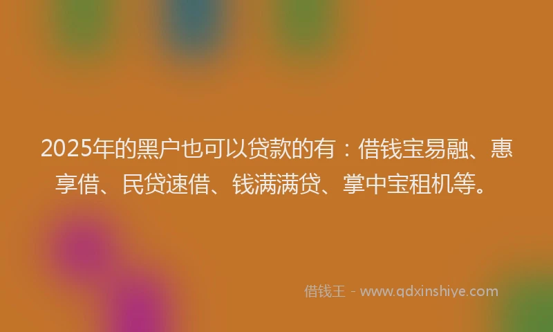 2025年的黑户也可以贷款的有：借钱宝易融、惠享借、民贷速借、钱满满贷、掌中宝租机等。