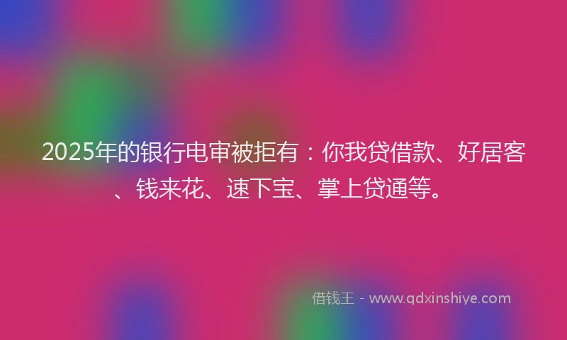 2025年的银行电审被拒有：你我贷借款、好居客、钱来花、速下宝、掌上贷通等。
