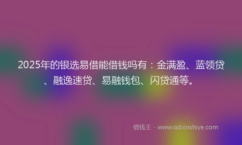 2025年的银选易借能借钱吗有：金满盈、蓝领贷、融逸速贷、易融钱包、闪贷通等。