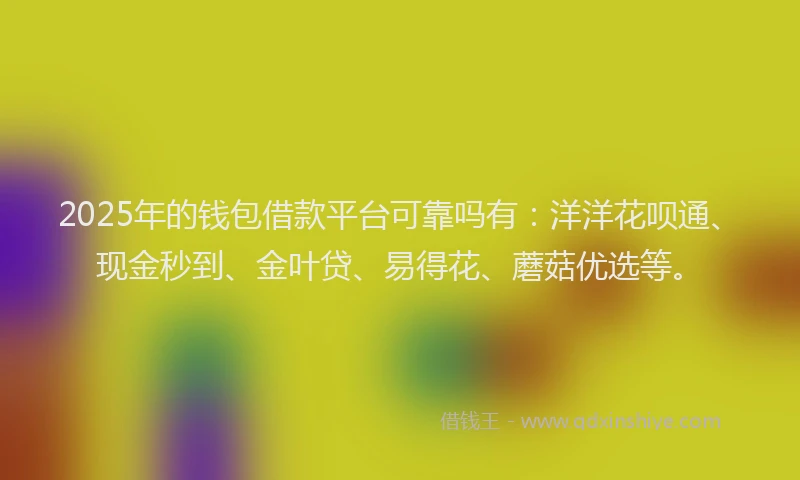 2025年的钱包借款平台可靠吗有：洋洋花呗通、现金秒到、金叶贷、易得花、蘑菇优选等。