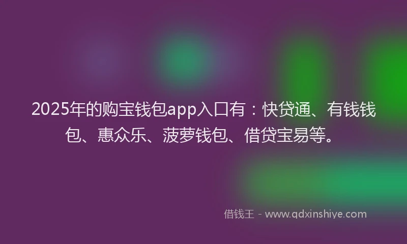 2025年的购宝钱包app入口有：快贷通、有钱钱包、惠众乐、菠萝钱包、借贷宝易等。