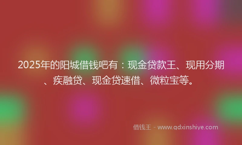 2025年的阳城借钱吧有：现金贷款王、现用分期、疾融贷、现金贷速借、微粒宝等。