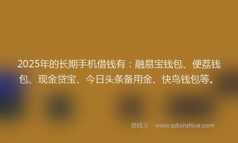 2025年的长期手机借钱有：融易宝钱包、便荔钱包、现金贷宝、今日头条备用金、快鸟钱包等。