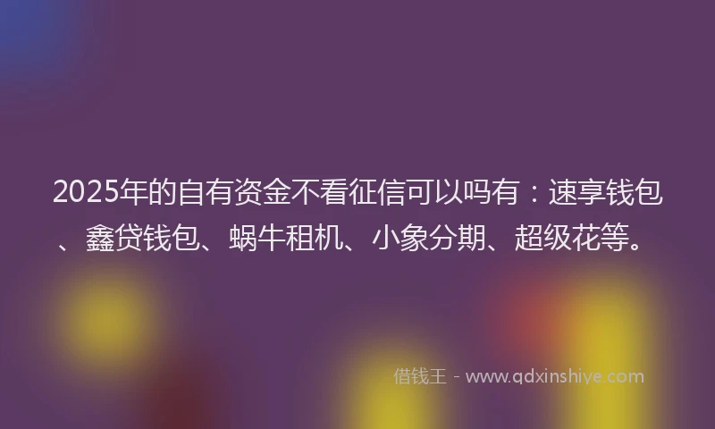 2025年的自有资金不看征信可以吗有：速享钱包、鑫贷钱包、蜗牛租机、小象分期、超级花等。