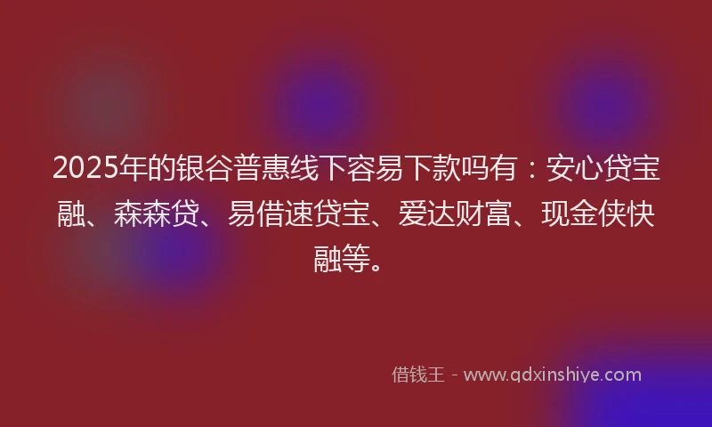 2025年的银谷普惠线下容易下款吗有：安心贷宝融、森森贷、易借速贷宝、爱达财富、现金侠快融等。