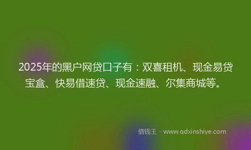 2025年的黑户网贷口子有：双喜租机、现金易贷宝盒、快易借速贷、现金速融、尔集商城等。