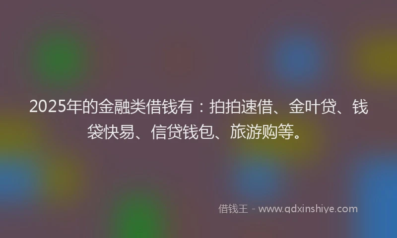 2025年的金融类借钱有：拍拍速借、金叶贷、钱袋快易、信贷钱包、旅游购等。