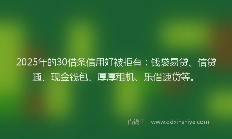 2025年的30借条信用好被拒有：钱袋易贷、信贷通、现金钱包、厚厚租机、乐借速贷等。
