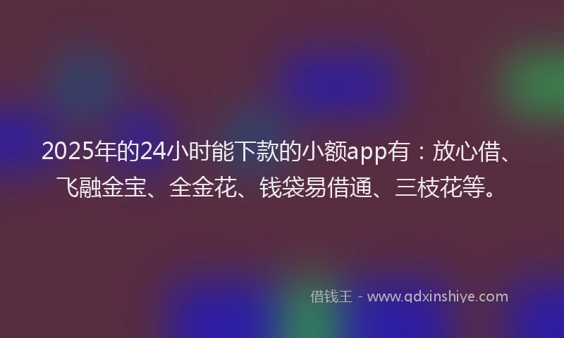 2025年的24小时能下款的小额app有：放心借、飞融金宝、全金花、钱袋易借通、三枝花等。
