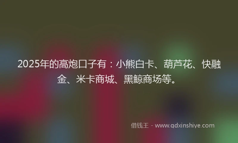 2025年的高炮口子有：小熊白卡、葫芦花、快融金、米卡商城、黑鲸商场等。
