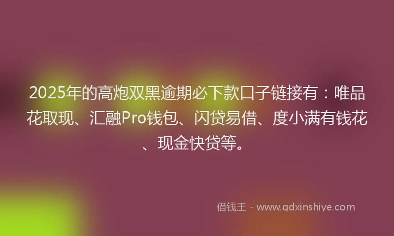 2025年的高炮双黑逾期必下款口子链接有：唯品花取现、汇融Pro钱包、闪贷易借、度小满有钱花、现金快贷等。