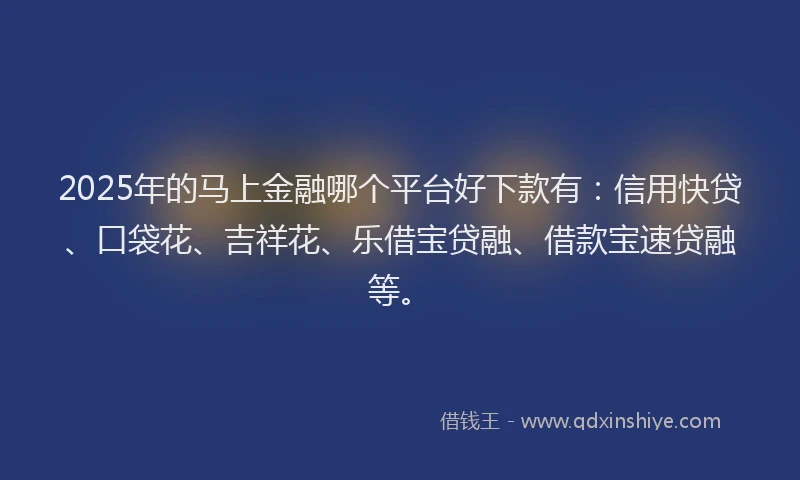 2025年的马上金融哪个平台好下款有：信用快贷、口袋花、吉祥花、乐借宝贷融、借款宝速贷融等。