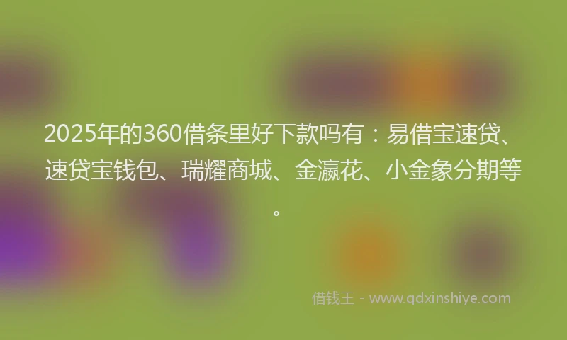2025年的360借条里好下款吗有：易借宝速贷、速贷宝钱包、瑞耀商城、金瀛花、小金象分期等。