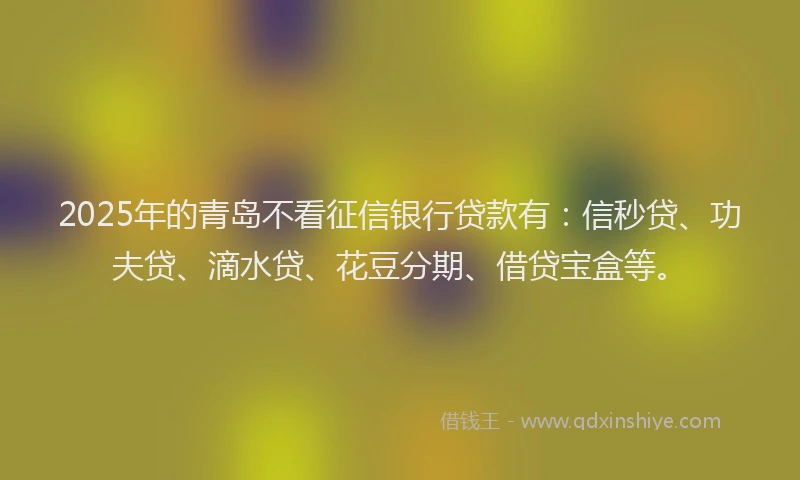 2025年的青岛不看征信银行贷款有：信秒贷、功夫贷、滴水贷、花豆分期、借贷宝盒等。