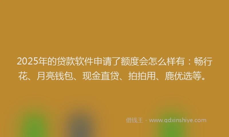 2025年的贷款软件申请了额度会怎么样有：畅行花、月亮钱包、现金直贷、拍拍用、鹿优选等。