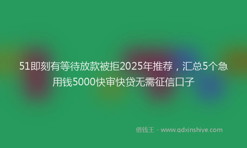 51即刻有等待放款被拒2025年推荐，汇总5个急用钱5000快审快贷无需征信口子