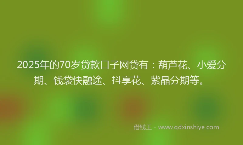 2025年的70岁贷款口子网贷有：葫芦花、小爱分期、钱袋快融途、抖享花、紫晶分期等。