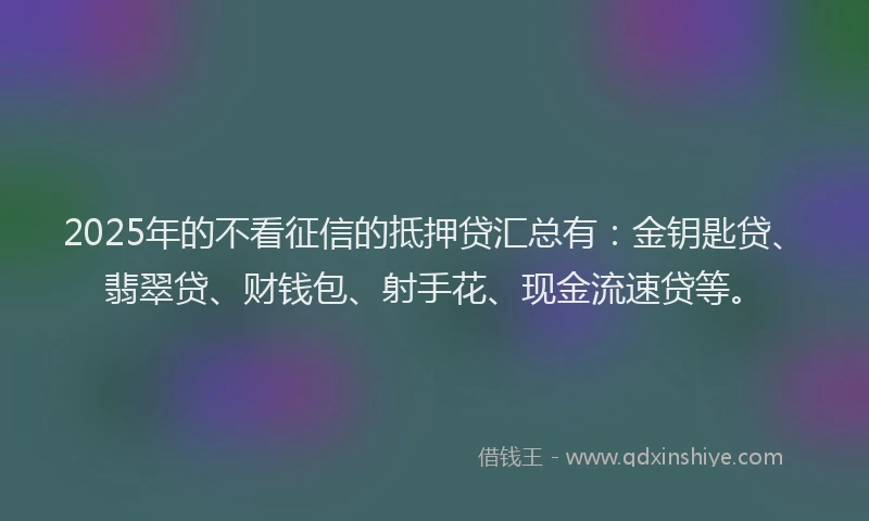 2025年的不看征信的抵押贷汇总有：金钥匙贷、翡翠贷、财钱包、射手花、现金流速贷等。