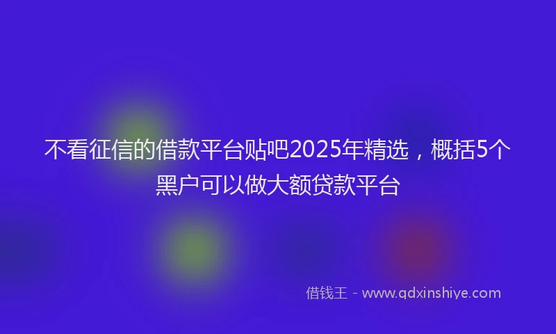 不看征信的借款平台贴吧2025年精选，概括5个黑户可以做大额贷款平台