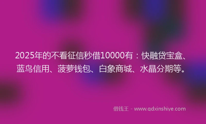2025年的不看征信秒借10000有：快融贷宝盒、蓝鸟信用、菠萝钱包、白象商城、水晶分期等。