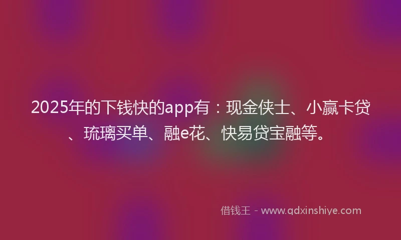 2025年的下钱快的app有：现金侠士、小赢卡贷、琉璃买单、融e花、快易贷宝融等。
