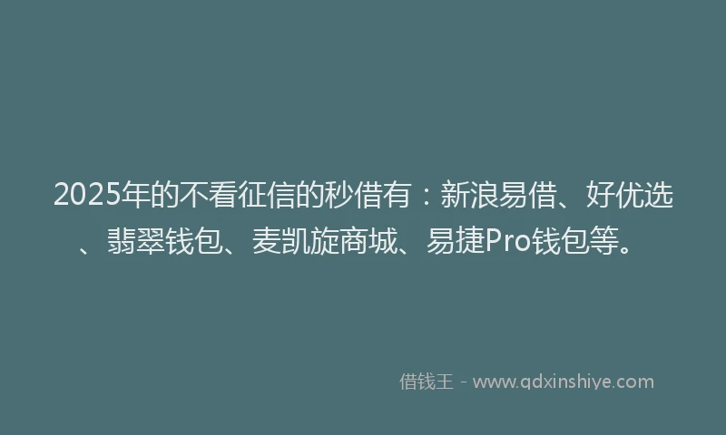 2025年的不看征信的秒借有：新浪易借、好优选、翡翠钱包、麦凯旋商城、易捷Pro钱包等。