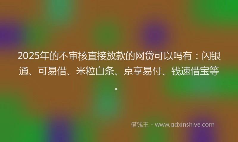 2025年的不审核直接放款的网贷可以吗有：闪银通、可易借、米粒白条、京享易付、钱速借宝等。