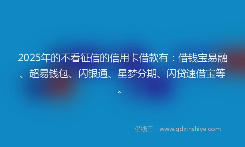 2025年的不看征信的信用卡借款有：借钱宝易融、超易钱包、闪银通、星梦分期、闪贷速借宝等。