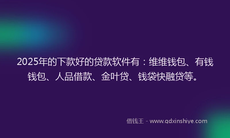 2025年的下款好的贷款软件有：维维钱包、有钱钱包、人品借款、金叶贷、钱袋快融贷等。