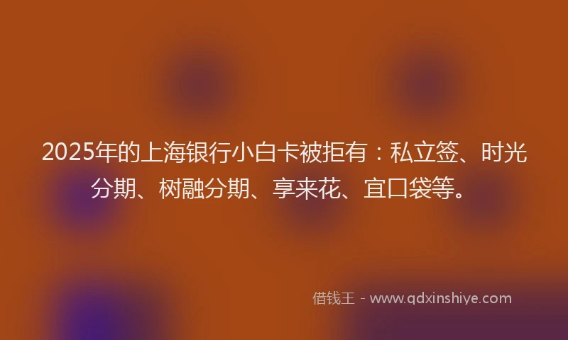 2025年的上海银行小白卡被拒有：私立签、时光分期、树融分期、享来花、宜口袋等。