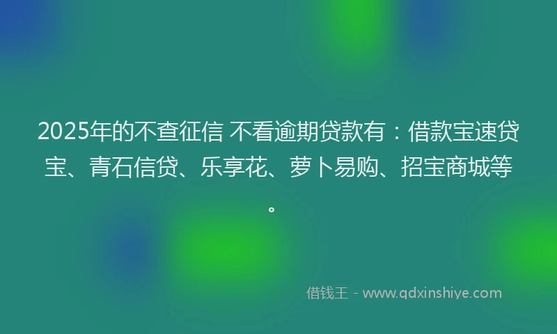 2025年的不查征信 不看逾期贷款有：借款宝速贷宝、青石信贷、乐享花、萝卜易购、招宝商城等。