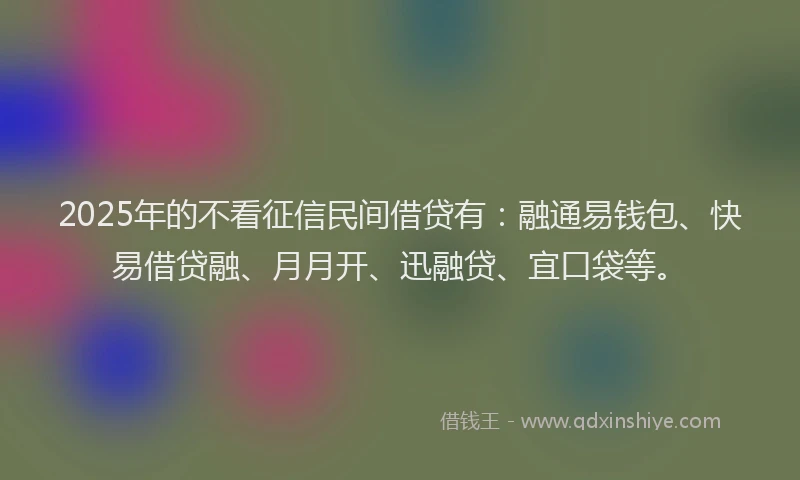 2025年的不看征信民间借贷有：融通易钱包、快易借贷融、月月开、迅融贷、宜口袋等。