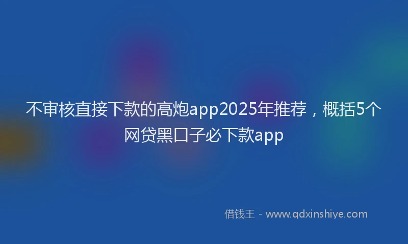 不审核直接下款的高炮app2025年推荐，概括5个网贷黑口子必下款app
