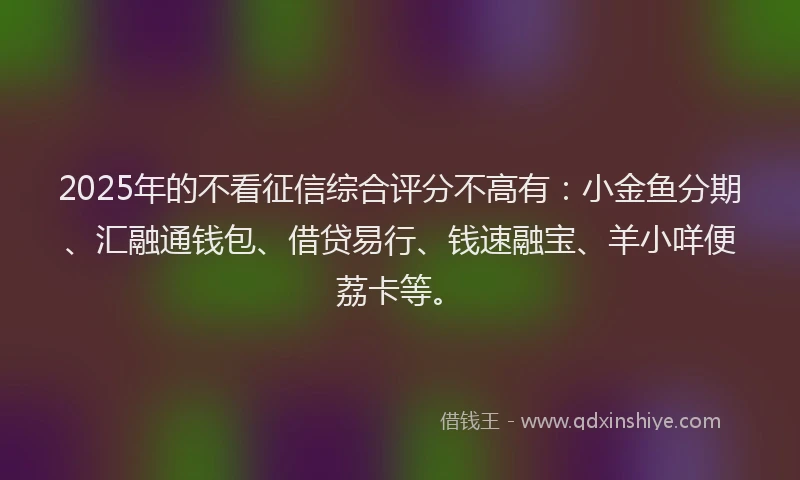 2025年的不看征信综合评分不高有：小金鱼分期、汇融通钱包、借贷易行、钱速融宝、羊小咩便荔卡等。