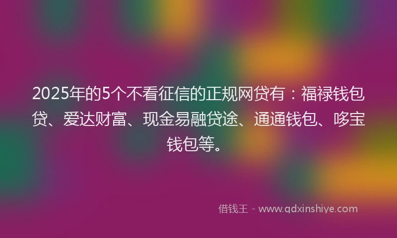 2025年的5个不看征信的正规网贷有：福禄钱包贷、爱达财富、现金易融贷途、通通钱包、哆宝钱包等。