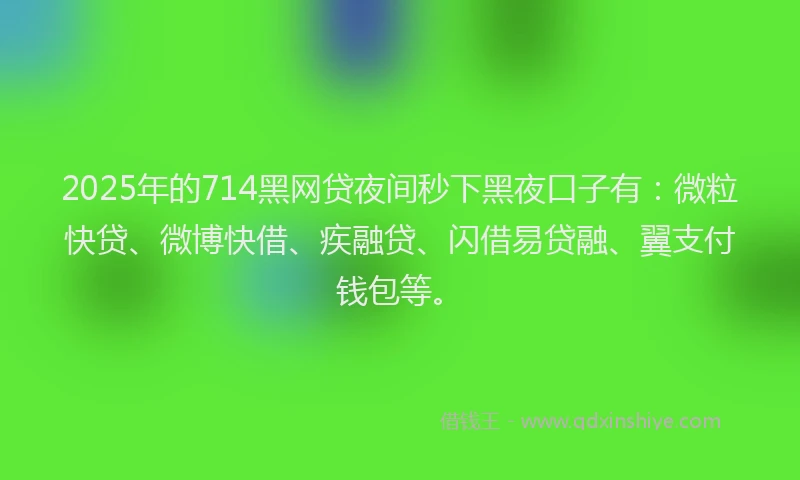 2025年的714黑网贷夜间秒下黑夜口子有：微粒快贷、微博快借、疾融贷、闪借易贷融、翼支付钱包等。