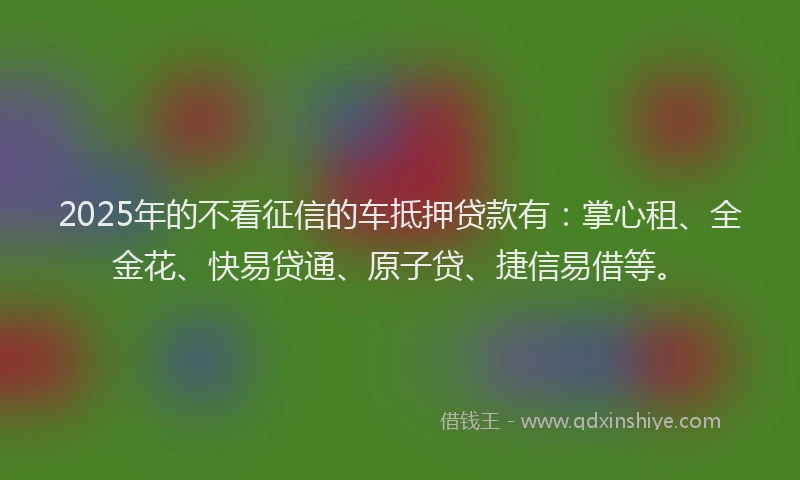 2025年的不看征信的车抵押贷款有：掌心租、全金花、快易贷通、原子贷、捷信易借等。