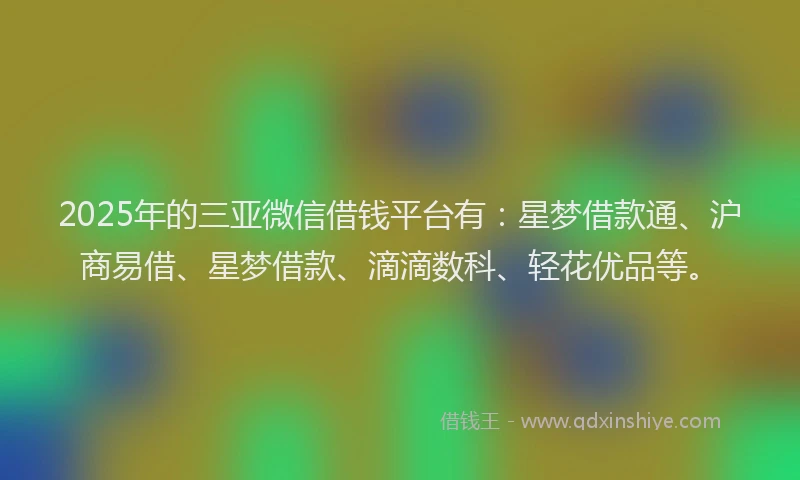 2025年的三亚微信借钱平台有：星梦借款通、沪商易借、星梦借款、滴滴数科、轻花优品等。