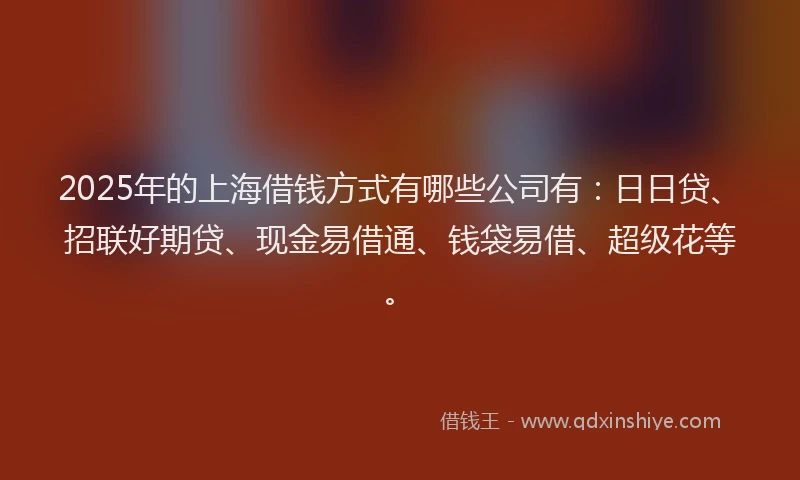 2025年的上海借钱方式有哪些公司有：日日贷、招联好期贷、现金易借通、钱袋易借、超级花等。