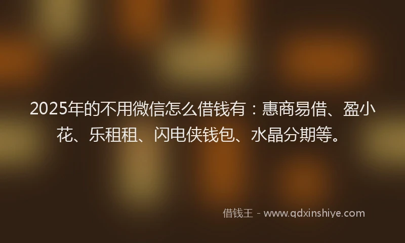 2025年的不用微信怎么借钱有：惠商易借、盈小花、乐租租、闪电侠钱包、水晶分期等。
