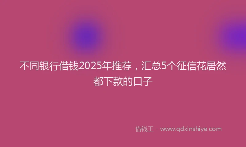 不同银行借钱2025年推荐，汇总5个征信花居然都下款的口子