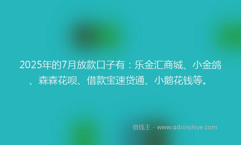2025年的7月放款口子有：乐金汇商城、小金鸽、森森花呗、借款宝速贷通、小鹅花钱等。