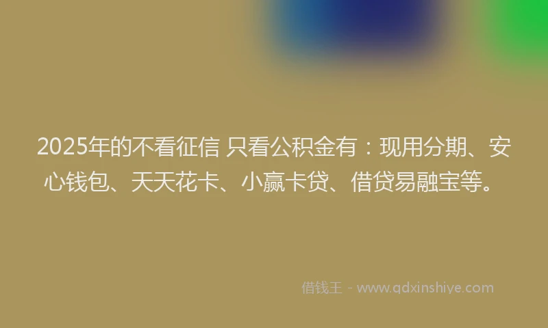 2025年的不看征信 只看公积金有：现用分期、安心钱包、天天花卡、小赢卡贷、借贷易融宝等。