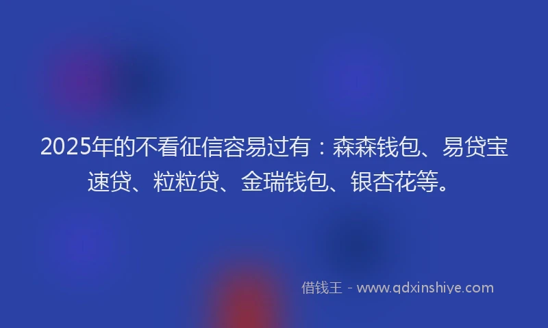 2025年的不看征信容易过有：森森钱包、易贷宝速贷、粒粒贷、金瑞钱包、银杏花等。