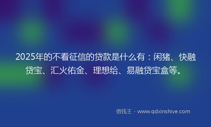 2025年的不看征信的贷款是什么有：闲猪、快融贷宝、汇火佑金、理想给、易融贷宝盒等。