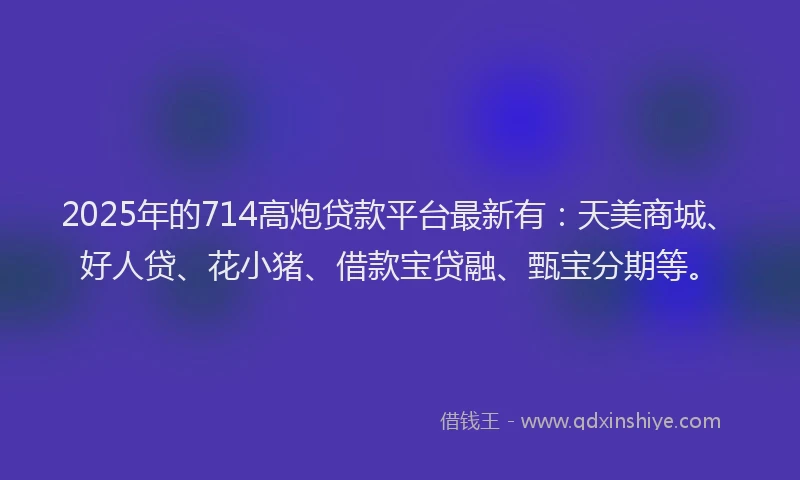 2025年的714高炮贷款平台最新有：天美商城、好人贷、花小猪、借款宝贷融、甄宝分期等。