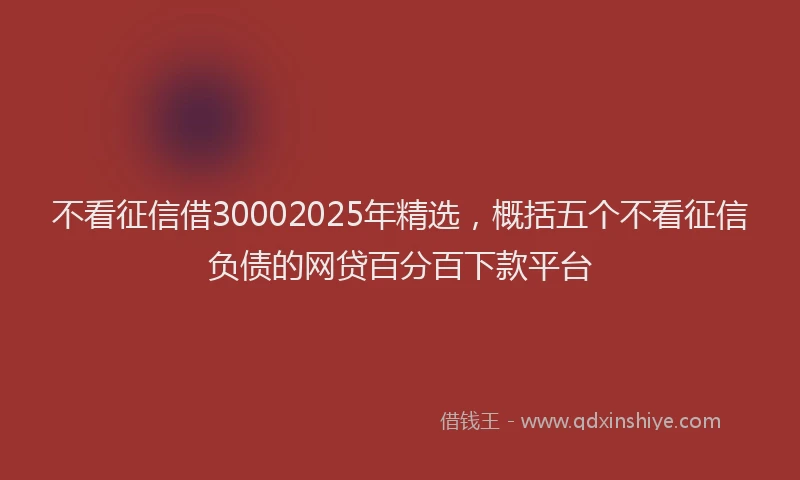 不看征信借30002025年精选，概括五个不看征信负债的网贷百分百下款平台